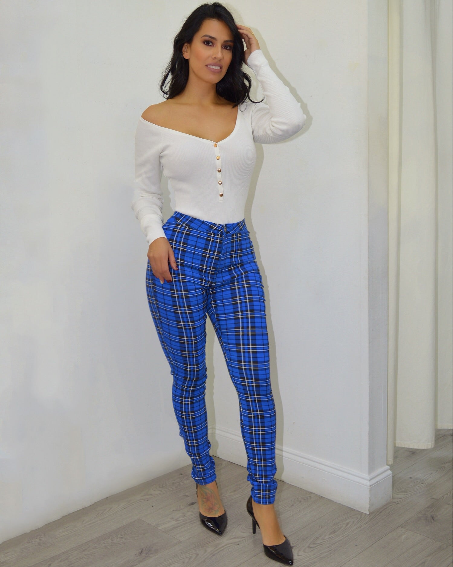 Slay your way  Square Pattern High Waist Pants - La Epoca Fashion 