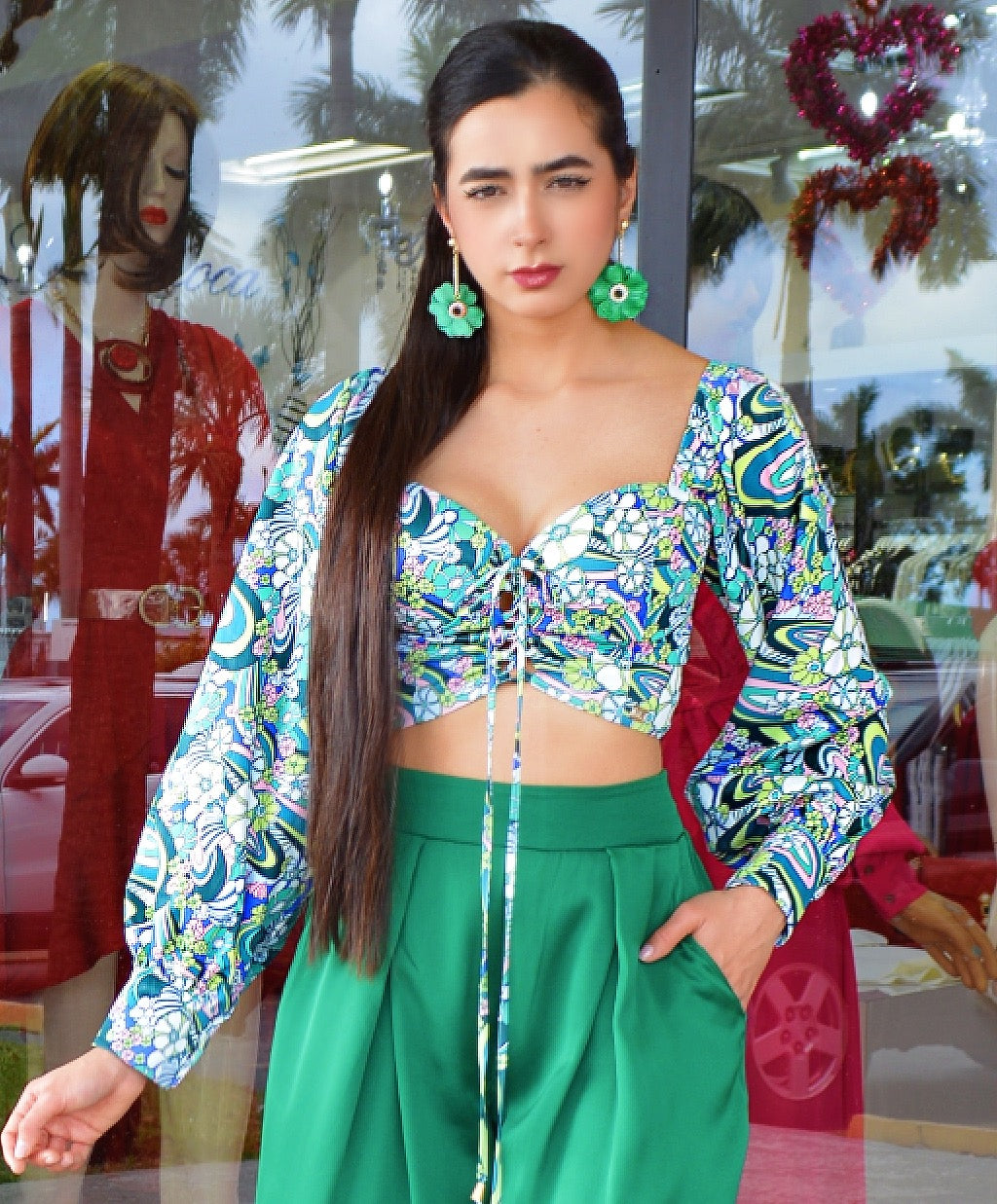 Something Cute Floral Blouse Blue Green