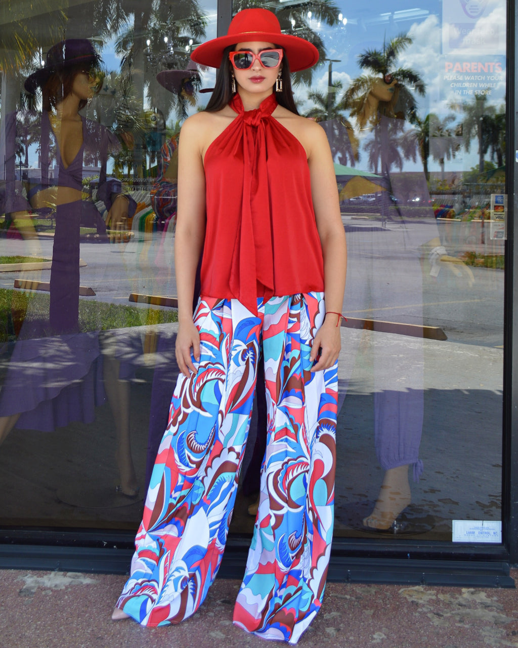 Ahead Of You Multicolor Palazzo Pants Wide Leg Silhouette Polyester Non Stretch With Structured Draped Fit