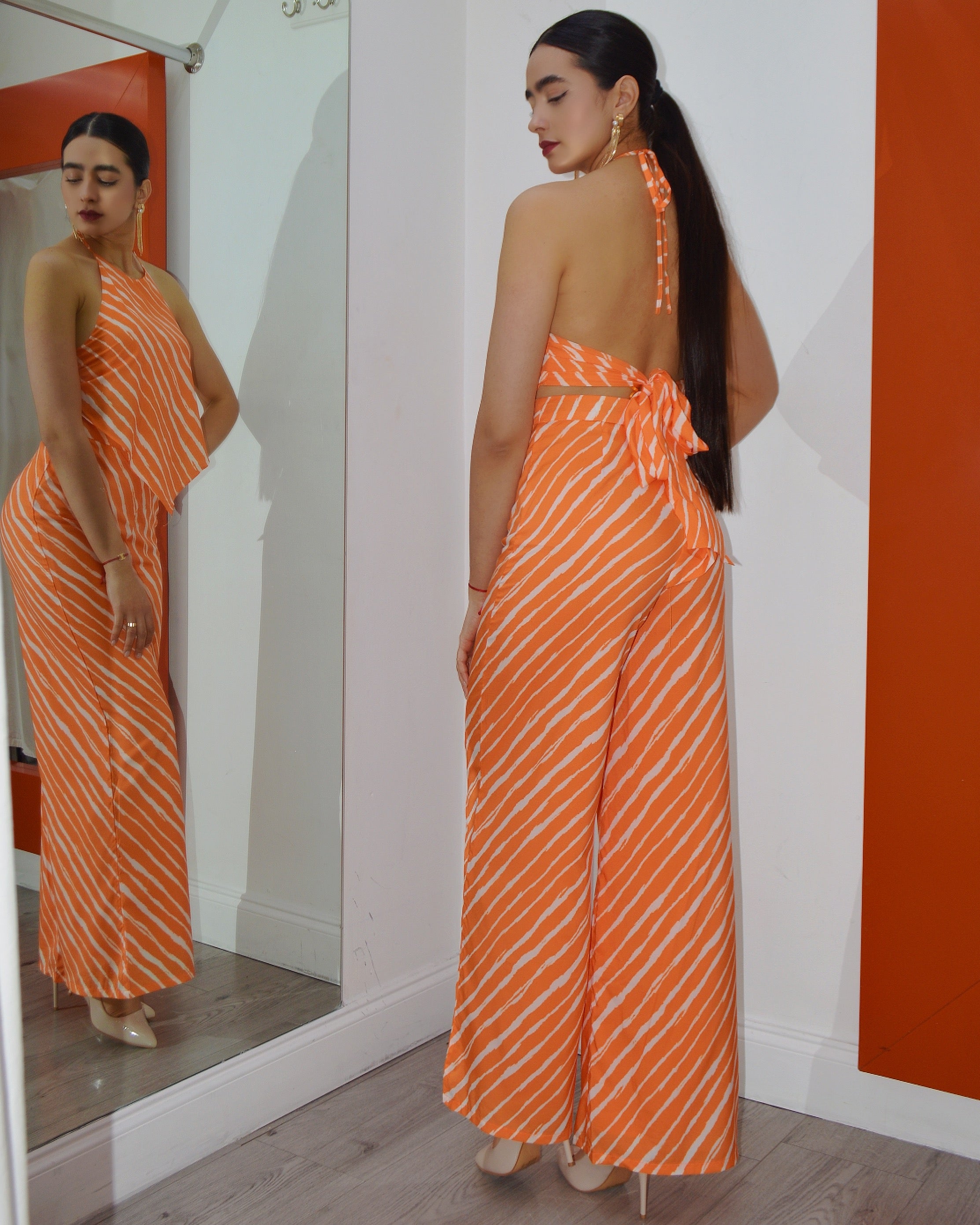 Look On Point Halter Top And Pant Set Orange - Comfortable 100 Percent Polyester No Stretch Two Piece Outfit