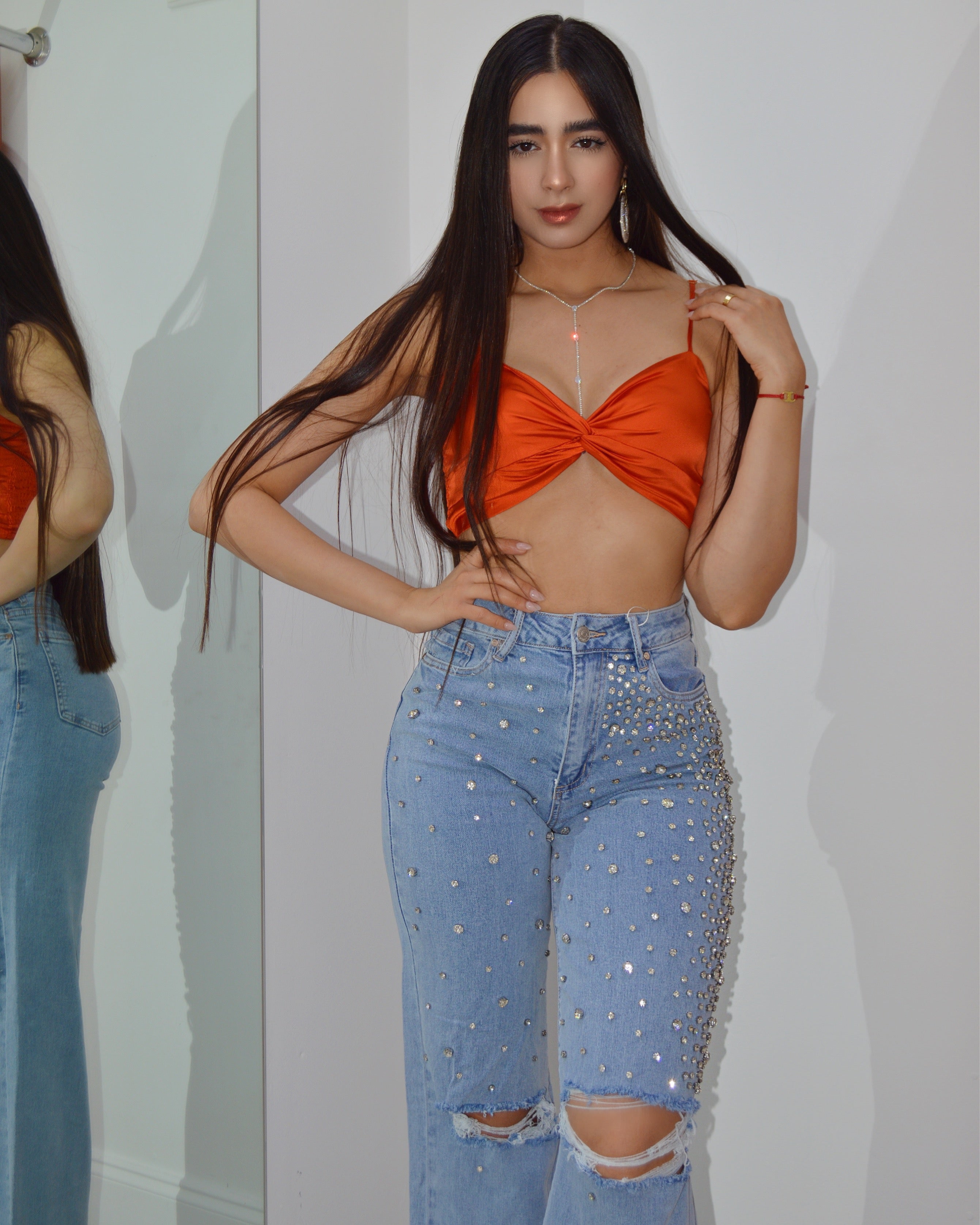 Give A Try Satin Crop Top Orange