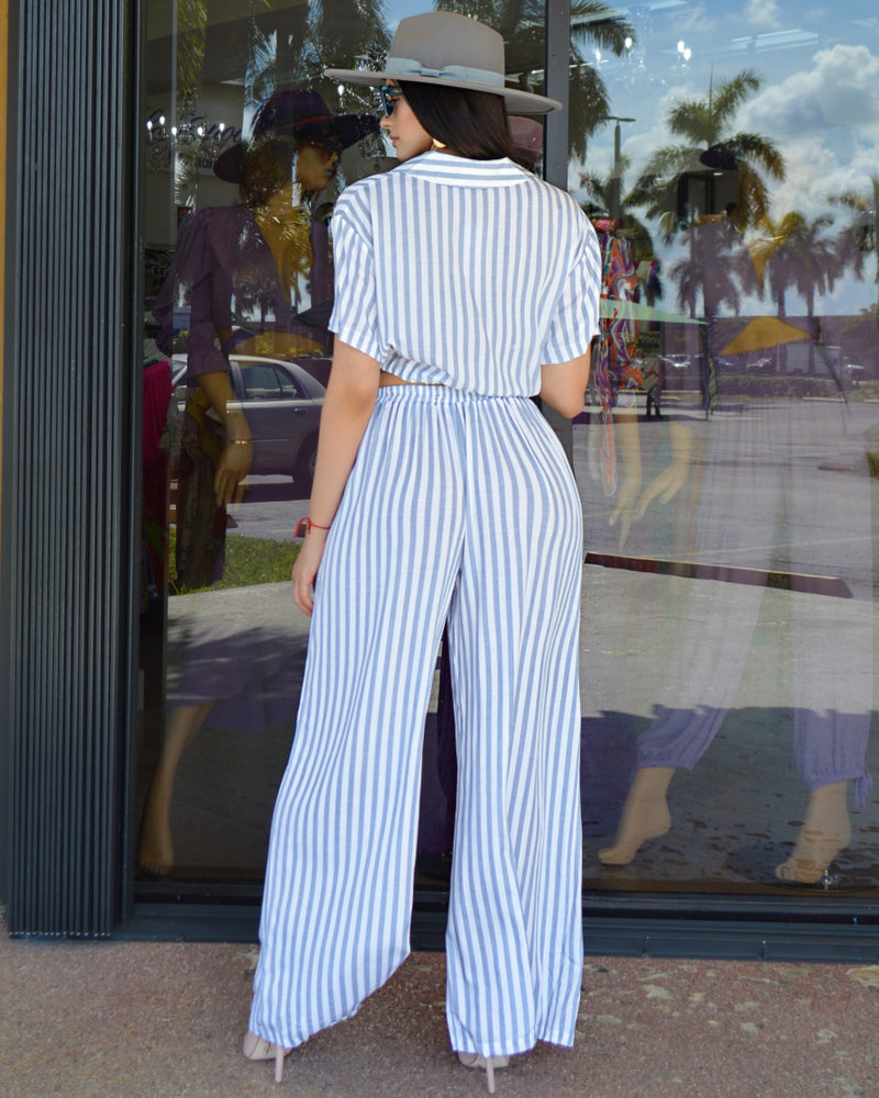 According To You Stripe Pant  Set Navy Blue