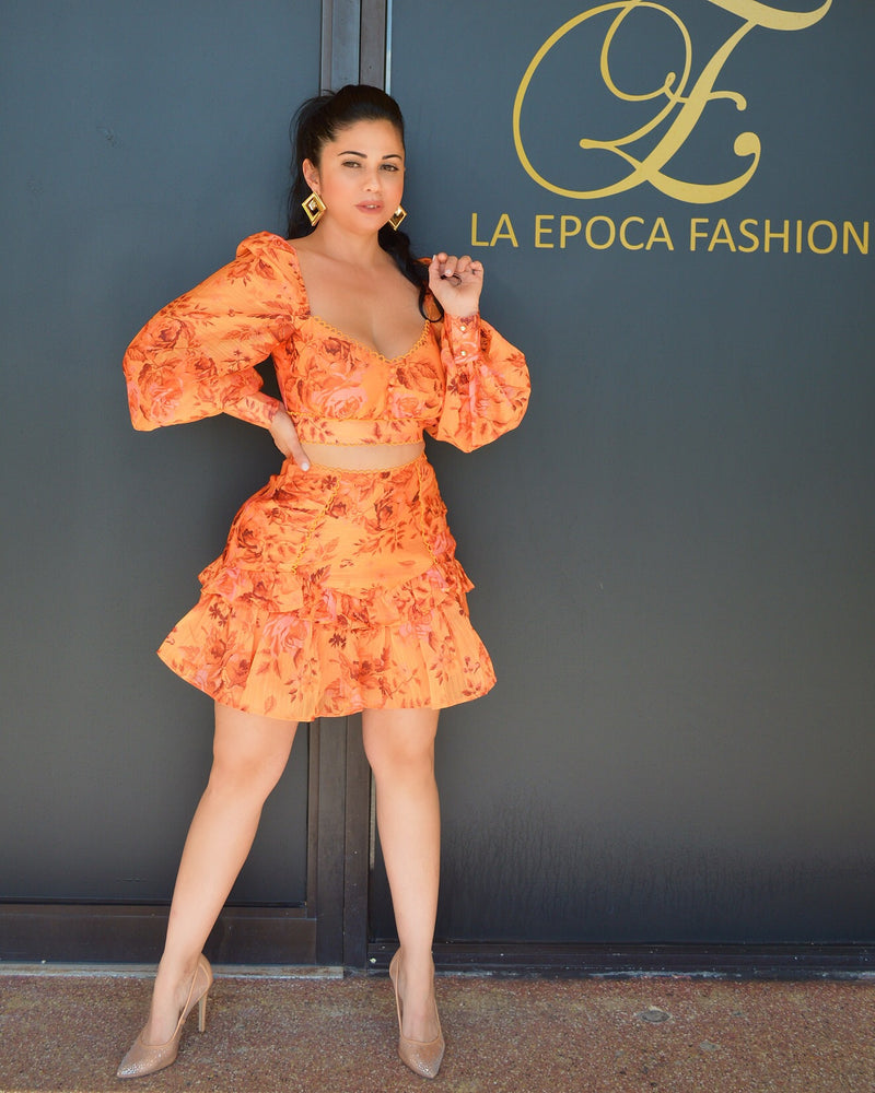 Make Me Certify Orange Floral Skirt Set - La Epoca Fashion 