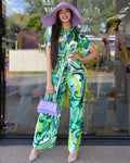 Discover Paradise Printed Jumpsuit Green - Breathable Chiffon Cotton Blend No Stretch Comfort