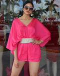 My Darling You Romper - Satin Hot Pink No Stretch With Adjustable Waist For Evening Chic