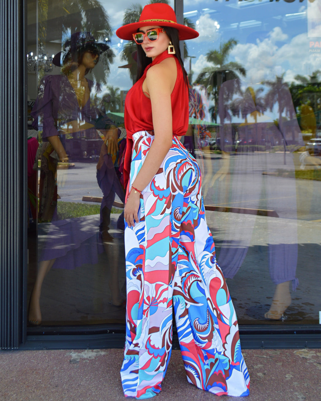Ahead Of You Multicolor Palazzo Pants Wide Leg Silhouette Polyester Non Stretch With Structured Draped Fit
